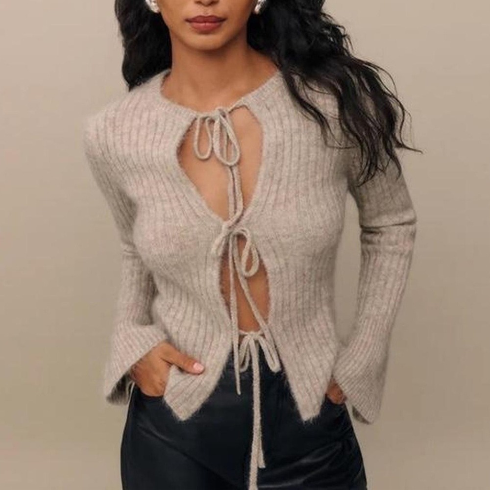 Reformation | Rebecca Cashmere Alpaca Tie Front Knit Cardigan Sweater